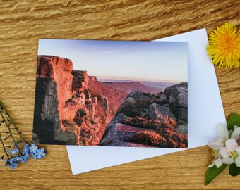 Curbar Rocks Sunset, Peak District A6 Greetings Card and Canvas Print
