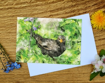 Blackbird in the Garden - 5"x7" Greeting Card