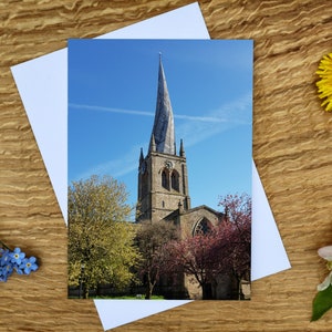 St Marys Crooked Spire, Chesterfield Peak District A6-wenskaart en canvasafdruk