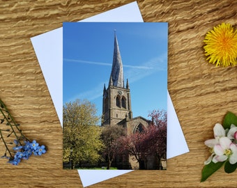 St Marys Crooked Spire, Chesterfield Peak District A6 Greeting Card and Canvas Print