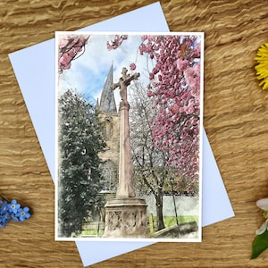Crooked Spire : église St Marys and All Saints, Chesterfield, carte de voeux 5 x 7 pouces et impression sur toile