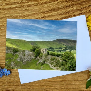 Castillo de Peveril, Tarjeta de felicitación de Peak District 5"x7" e impresión de lienzo