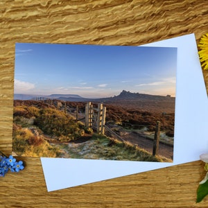 Gate on Millstone Edge looking across Over Owler Tor - A6 Greeting Card and Canvas Print