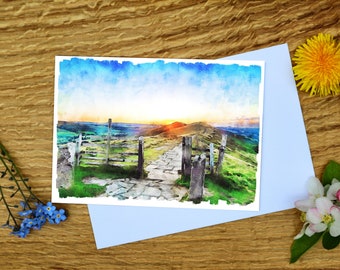 Sunrise over the Great Ridge, Peak District Greetings Card 5"x7" and Canvas Print