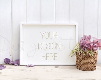 white frame mockup, wooden desk mockup , styled stock photo , 8x10 frame mockup