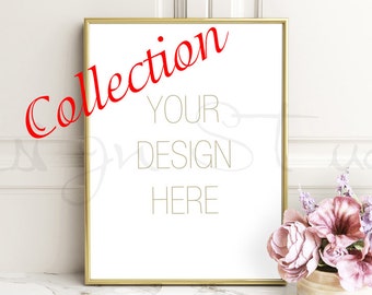 Styled Stock Photography, Gold frame mockup , Vertical, Horizontal and set of 2 vertical