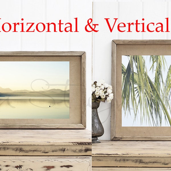 wooden frame mockup, vertical and horizontal wooden frame mockup collection , styled stock photo