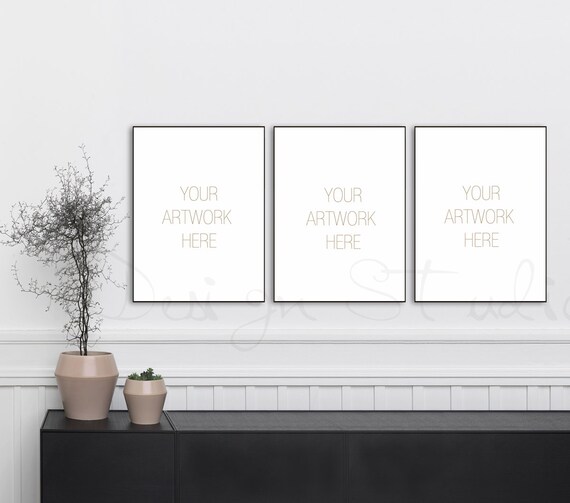 18x24 Set Of Three Vertical Digital Black Frame Mockup