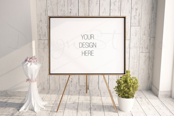 Download Easel Frame Mockup 18x24 Gold Frame Mockup Styled Stock ...