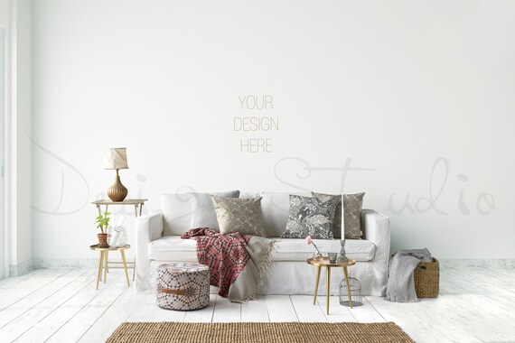 Scandinavian Interior Stock Photography Living Room Blank Wall Photography