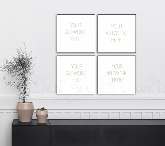 Set Of Four Square Digital Black Frame Mockup Styled
