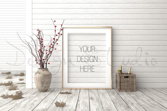 Gold Frame Mockup Autumn Leaves 18x24 Empty Frame Gold Frame Mockup Autumn Leaves 18x24 Empty Frame