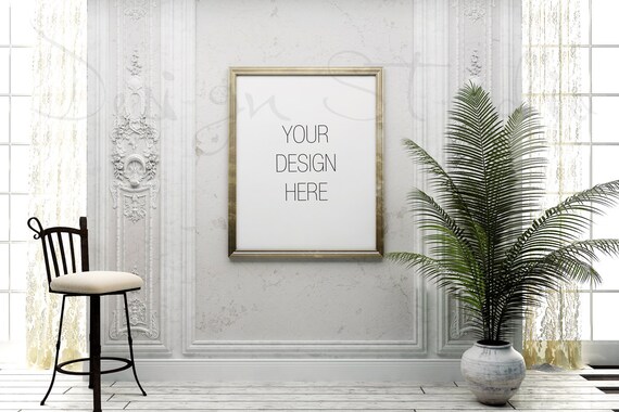 Classical Interior  Smart Object Psd  Vertical Gold Frame Mockup