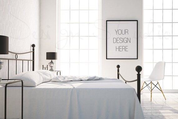 Bedroom Black Frame Mockup Styled Stock Photography White Bed Bedroom Black Frame Mockup Styled Stock Photography White Bed