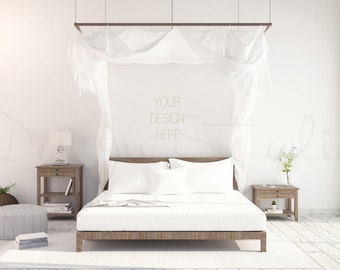 Download Free Styled bedroom stock Photography, Scandinavian interior , Poster Mockup PSD Template