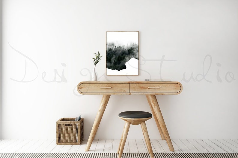 Styled Desk frame mockup, wooden frame mock up, scandinavian style living room stock photography, minimalist frame image 1