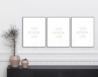 18x24 Set of three Vertical DIGITAL black Frame Mockup, Styled Stock Photography,Product Background Mockup ,minimalist black frame mockup