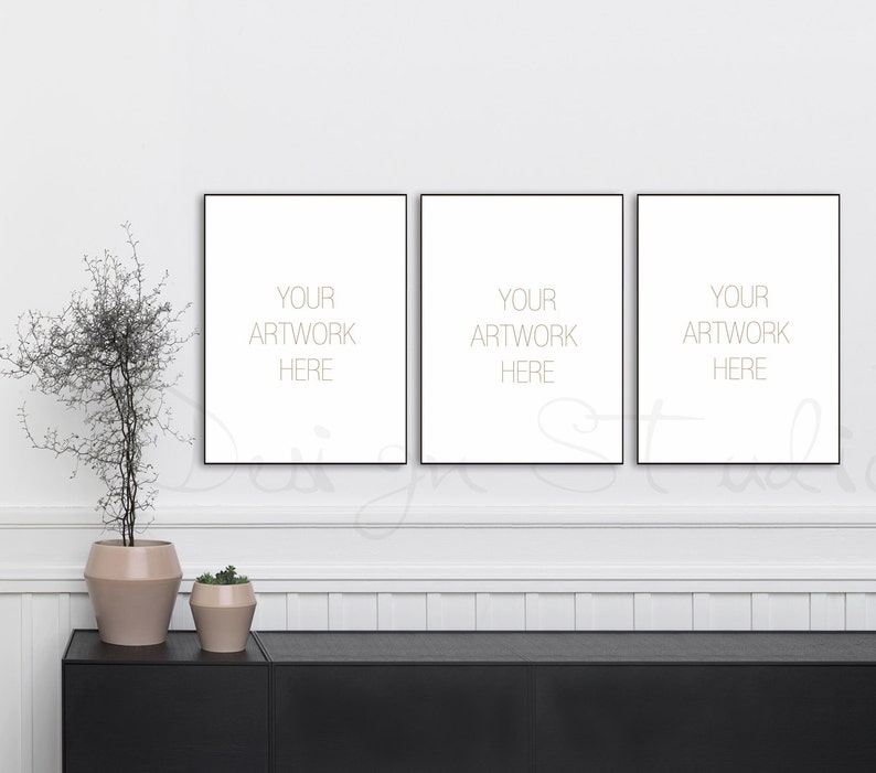 18x24 Set of three Vertical DIGITAL black Frame Mockup, Styled Stock Photography,Product Background Mockup ,minimalist black frame mockup image 1