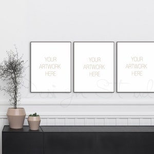 8x10 Set of three Vertical DIGITAL black Frame Mockup, Styled Stock Photography,Product Background Mockup ,minimalist black frame mockup image 1