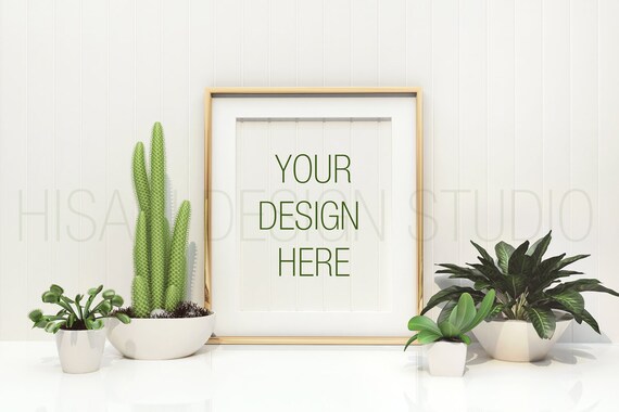 Download Gold Frame Mockup Cactus And Plantlet Portrait Styled Stock Etsy
