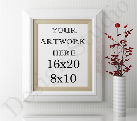 8x10 Vertical White Frame Mockup Poster Frame Mockup Wooden Etsy