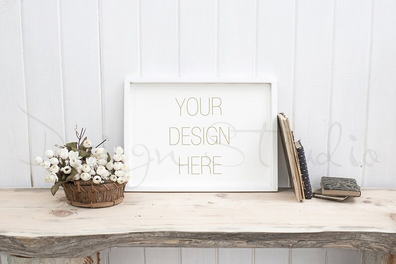 natural wood desk mockup , Styled stock photography, BUY3 PAY2, 8x10 hotizontal White Digital Frame Mockup, Poster Frame Mockup, BUY3 PAY2, image 2