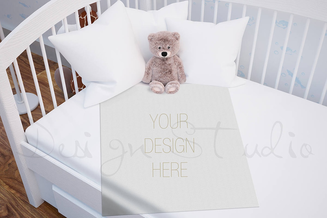 Download Blanket Mockup nursery mockup baby blanket with white crib ...