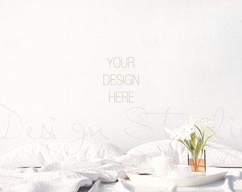 Styled stock Photography, white Wall Bedroom Photography, Scandinavian interior , Poster Mockup