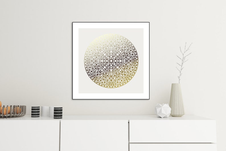 Gold Mandala Decor, Gold Mandala Art, Mandala Wall Decor, Mandala Poster, Meditation Art, Yoga Art, Hindu Decor, Zen Art, New Age Art, image 1