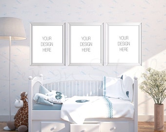 Kinderzimmer Zimmer Mock-up, 8 x 10-Reihe von drei vertikale Frame-Mockup, Styled Stock-Fotografie, Produkt-Hintergrund-Mockup, Baby Zimmer Frame Mock-up
