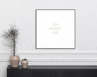 SQUARE  black Frame Mockup,  BUY3 PAY2 , Styled Photography Poster Mockup, White Background, Framed Artwork Mockup