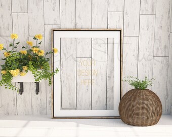 Empty Gold Frame , landscape vertical frame, Styled Stock Photography,Product Background Mockup ,18x24 frame mockup