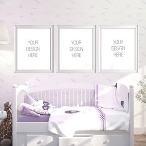 Nursery room mockup, 8x10 Set of three Vertical Frame Mockup, Styled Stock Photography,Product Background Mockup ,baby room frame mockup