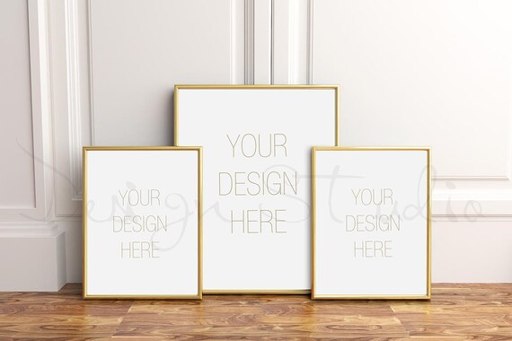 Set Of Three Vertical Digital Gold Frame Mockup Styled Stock Etsy