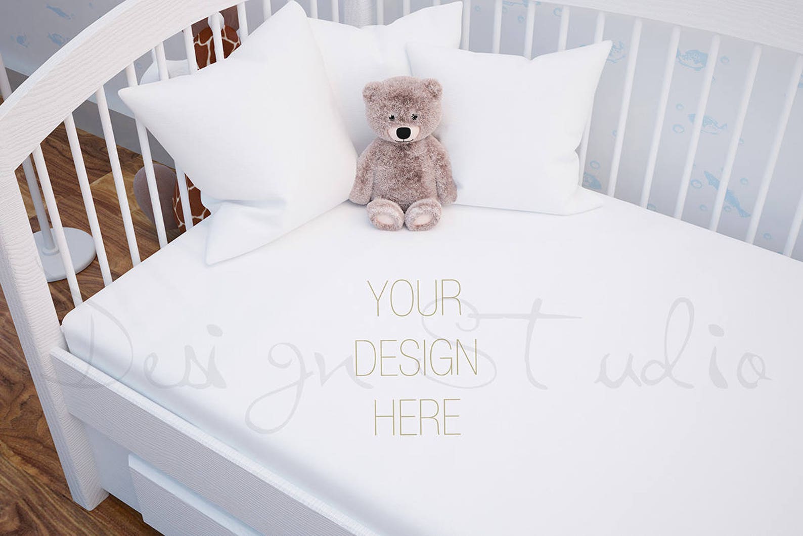 Download Blanket Mockup nursery mockup baby blanket with white crib ...