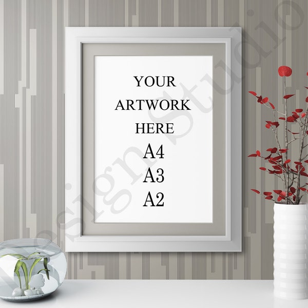 A4 A3 A2 Vertical White Frame mockup, wallpaper background Mockup, Vintage Poster Frame Mockup, Styled Photography Mockup,