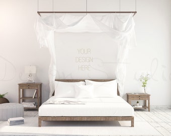 Styled bedroom stock Photography, Scandinavian interior , Poster Mockup