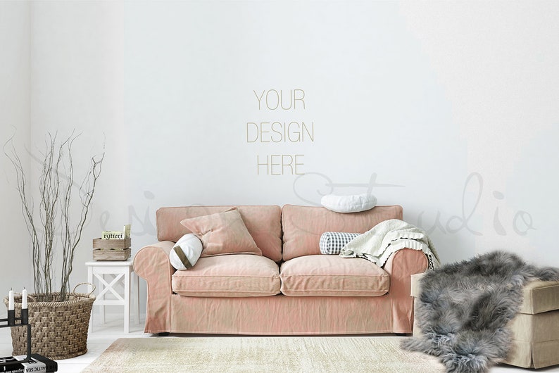 living room modern frame mockup, minimalist interior frame mockup, poster mockup image 1