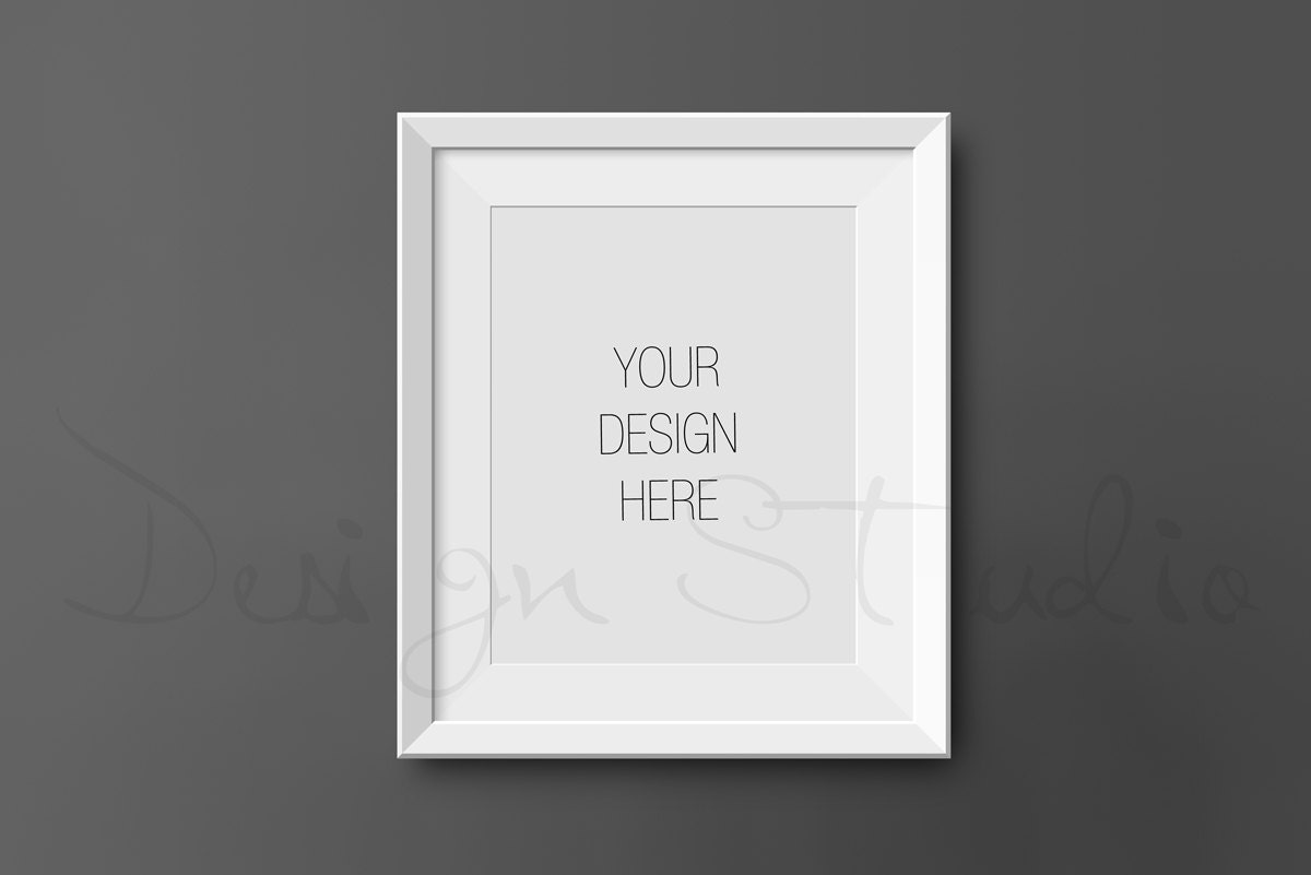 white  Frame Mockup with dark wall,  Vertical Digital Frame , Poster …