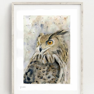 Crowned Owl Painting, Watercolor Original Painting, Wildlife art, Owl gift for man, Owl Wall Art, Nature Art, Owl Gift