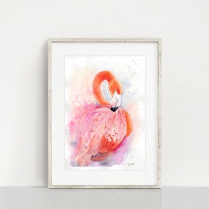 Pretty in Pink, Pink Flamingo Watercolor, Flamingo Wall Art, Giclee Print, Bird Wall Art