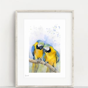 Blue and Yellow Macaw Parrots, Original Watercolour Painting
