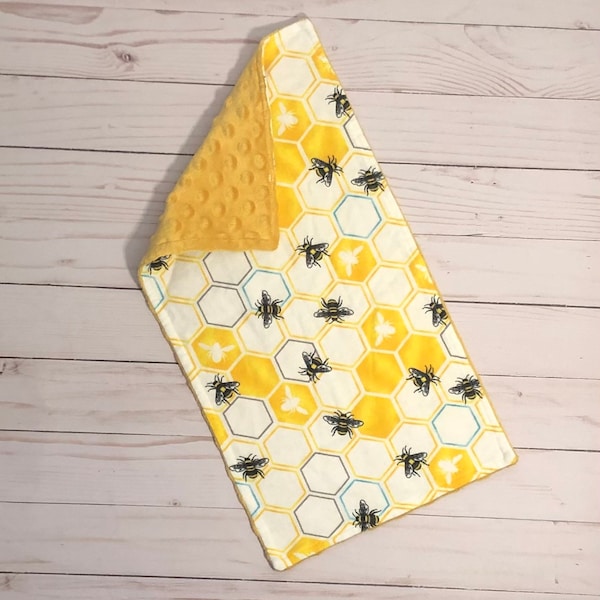 Bumble Bee Baby Burp Cloth - Cute Baby Shower Gift Idea - Minky Burping Cloth - Honeycomb and Bees Print Fabric - Gender Neutral Baby Gift