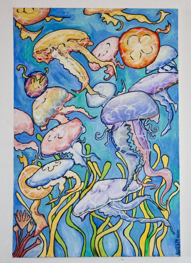 Pastel Jellyfish Original One of a Kind Oil Painting 36x24 Etsy