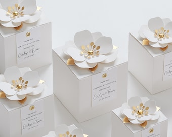 Set of 10 White Favor Boxes with Flower Decor for Weddings, Baptisms, Birthdays & More