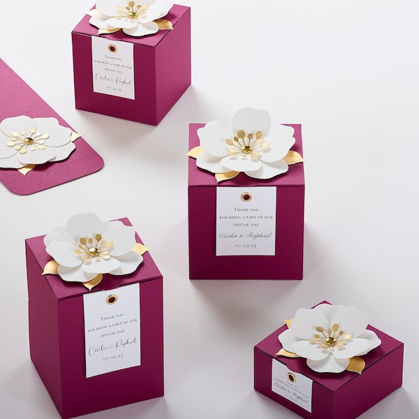 Fuchsia Schachteln mit Blumendekor für Hochzeit, Brautschau, Taufe, Geburtstagsfeier, Junggesellenabschied, Teeparty und Jubiläum