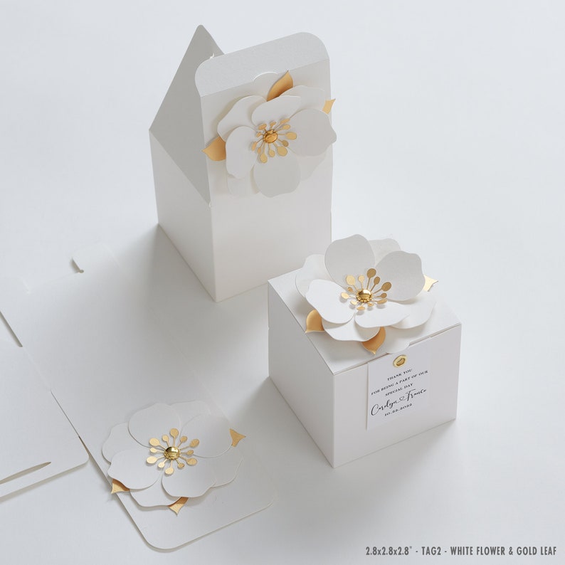 White favor boxes with flower decor for wedding, bridal party, Baptism, birthday and anniversary zdjęcie 4