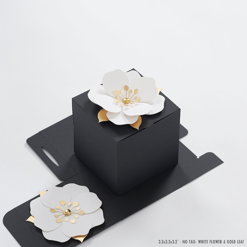 Black favor boxes with flower decor for wedding, bridal party, Baptism, birthday and anniversary image 3