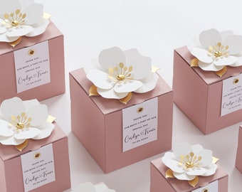 Blush favor boxes with flower decor for wedding, bridal party, baptism, birthday and anniversary