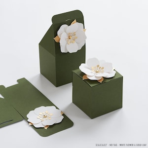 Green favor boxes with flower decor for wedding, bridal party, baptism, birthday and anniversary image 3